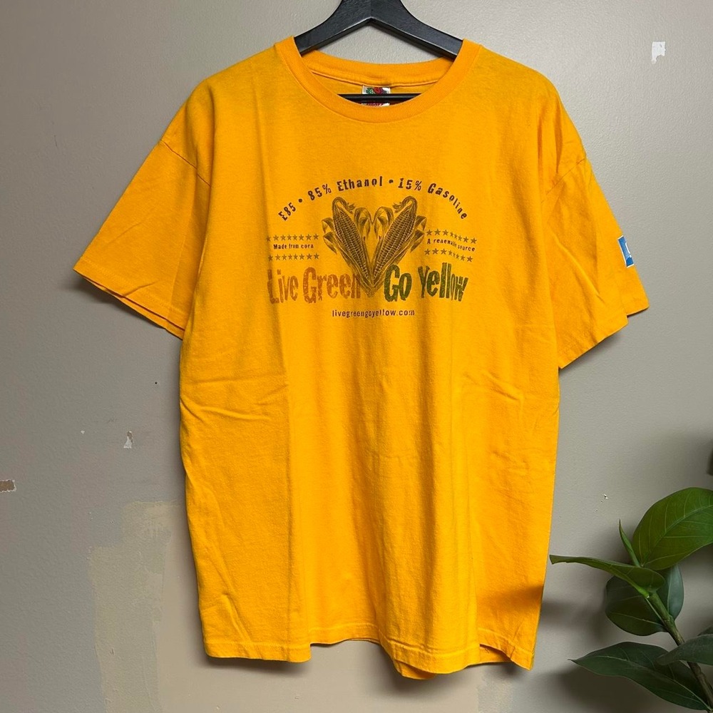 Vintage Fruit of the Loom E85 Corn Farming Gasoline Shirt Mens XL Yellow 00s
